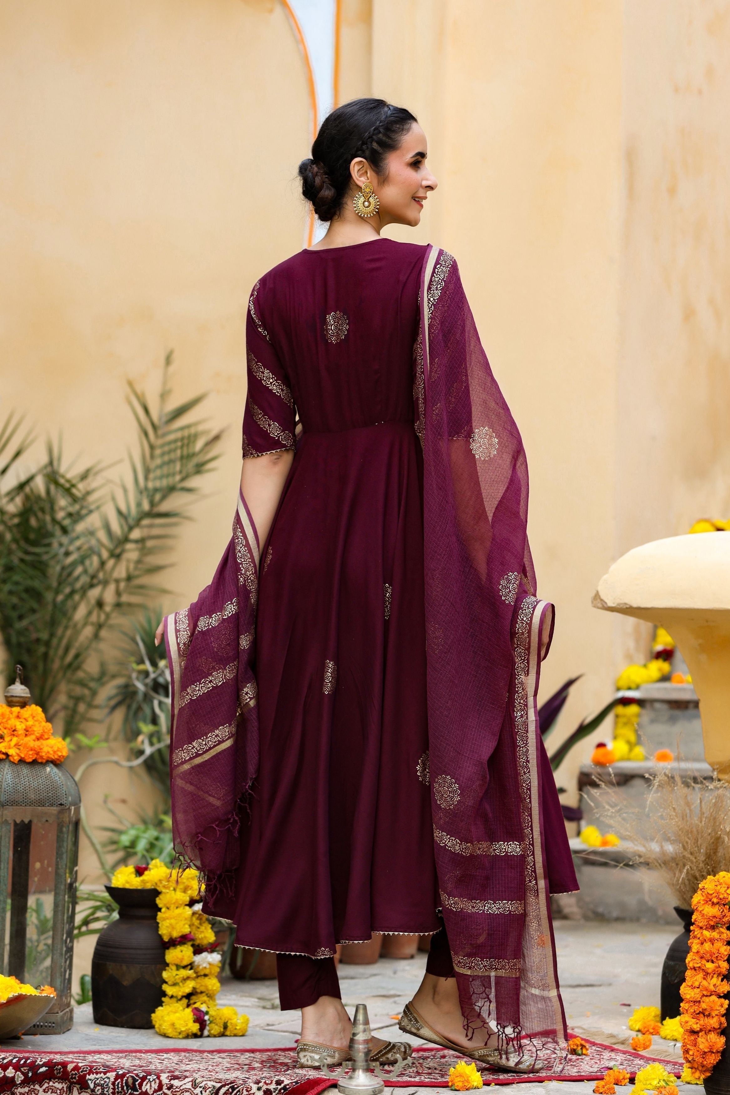 Women's Sitara Wine Gold Printed Suit S