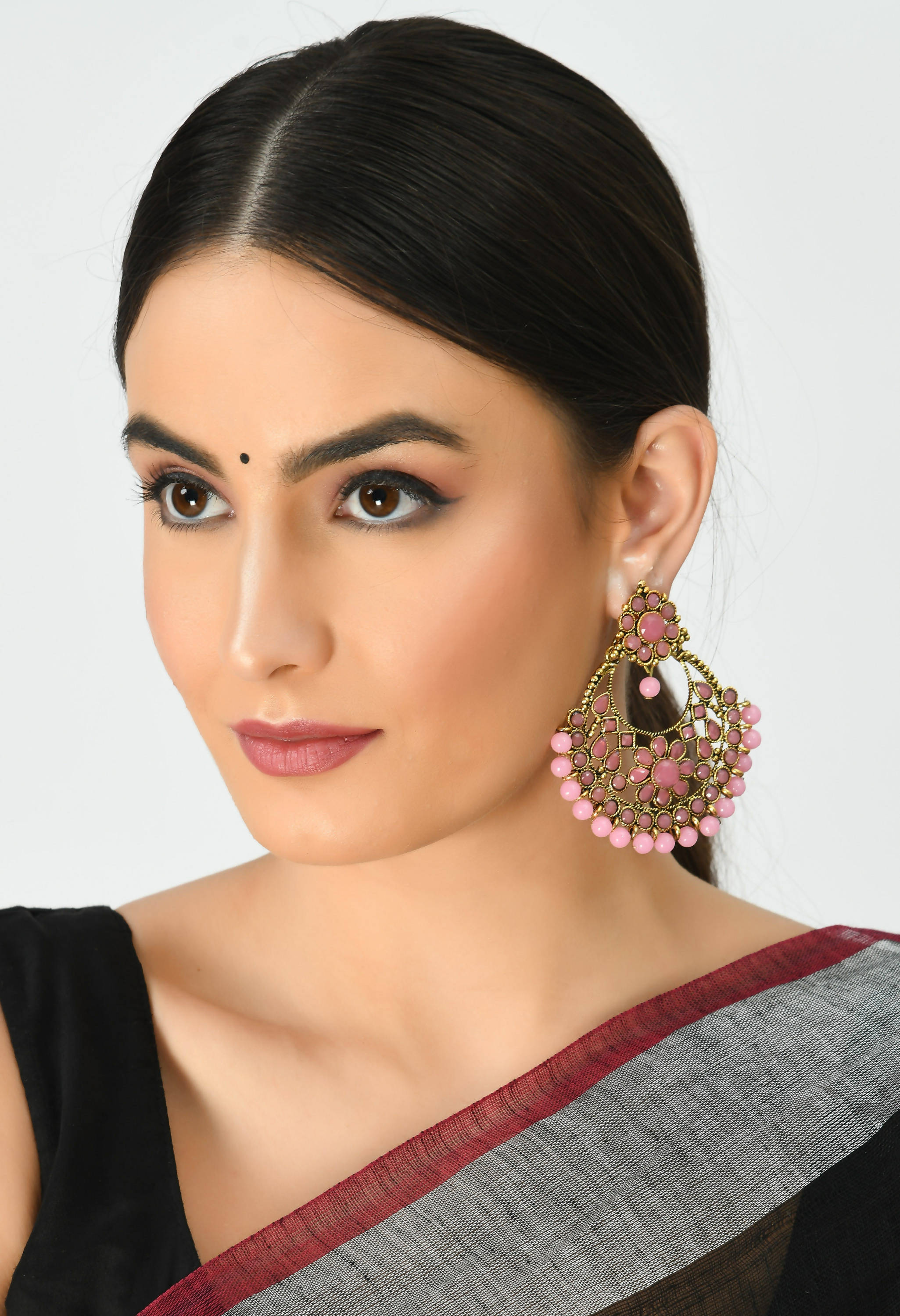 Golden and Pink beaded Earrings by Kamal Jo