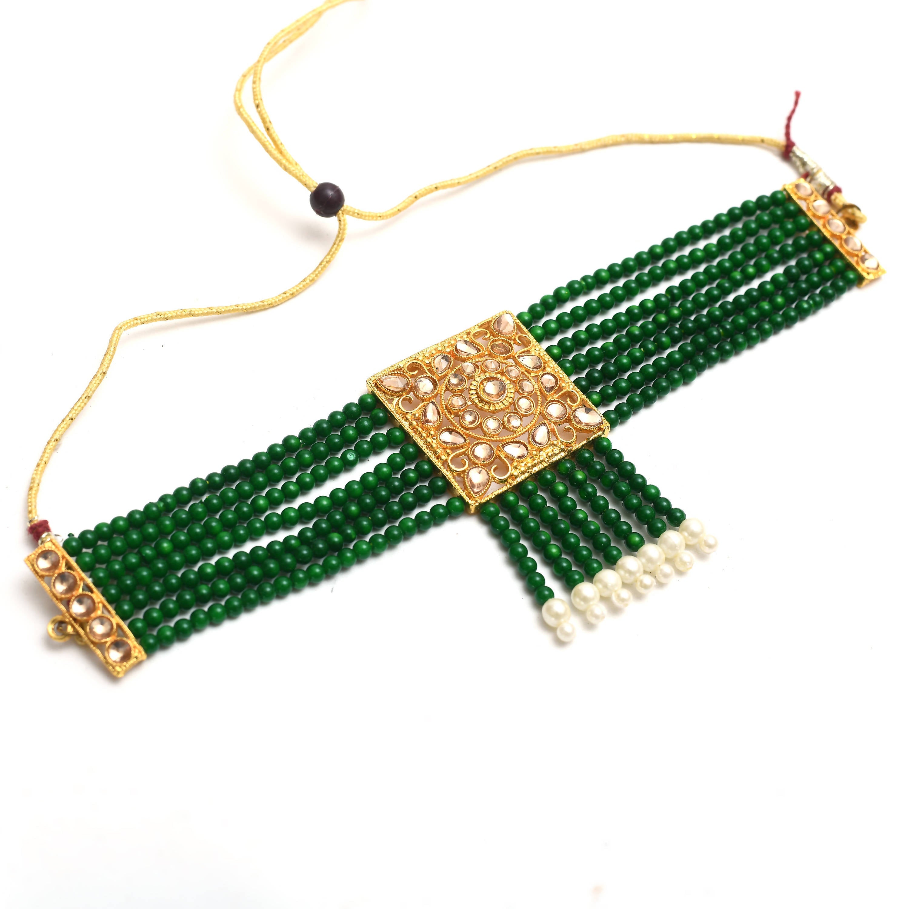 Johar Kamal Traditional Green Color Kundan & Pearls Necklac