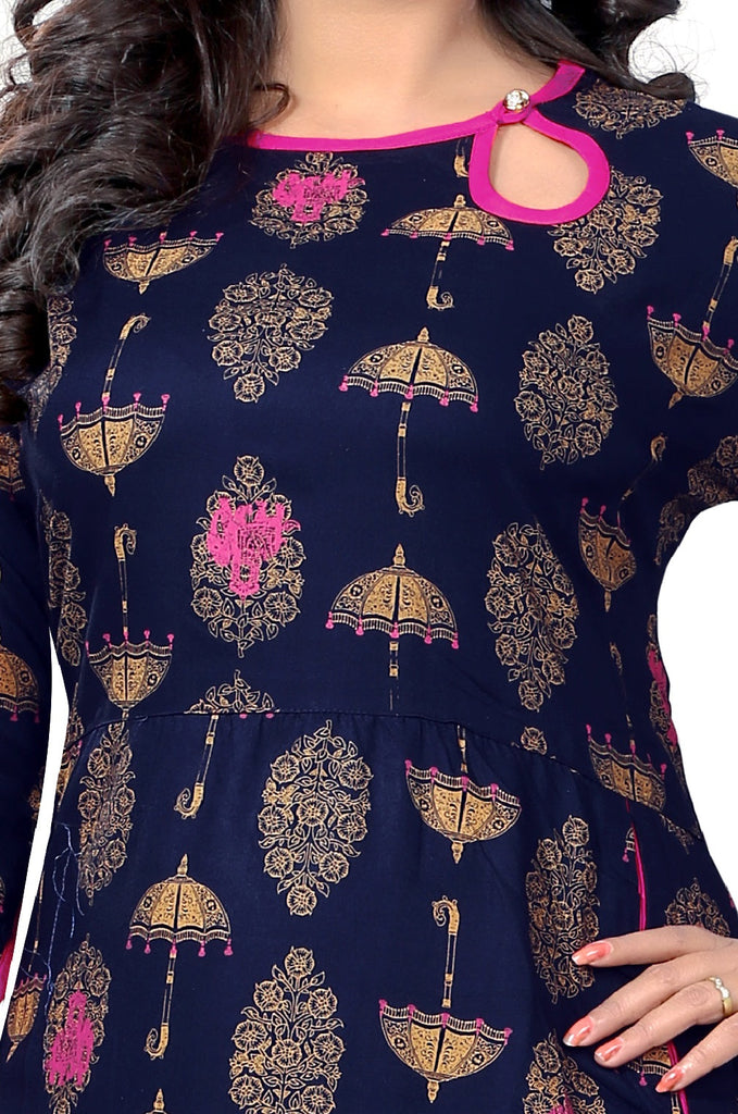 Women's Blue Color Rayon A-Line Kurta Only