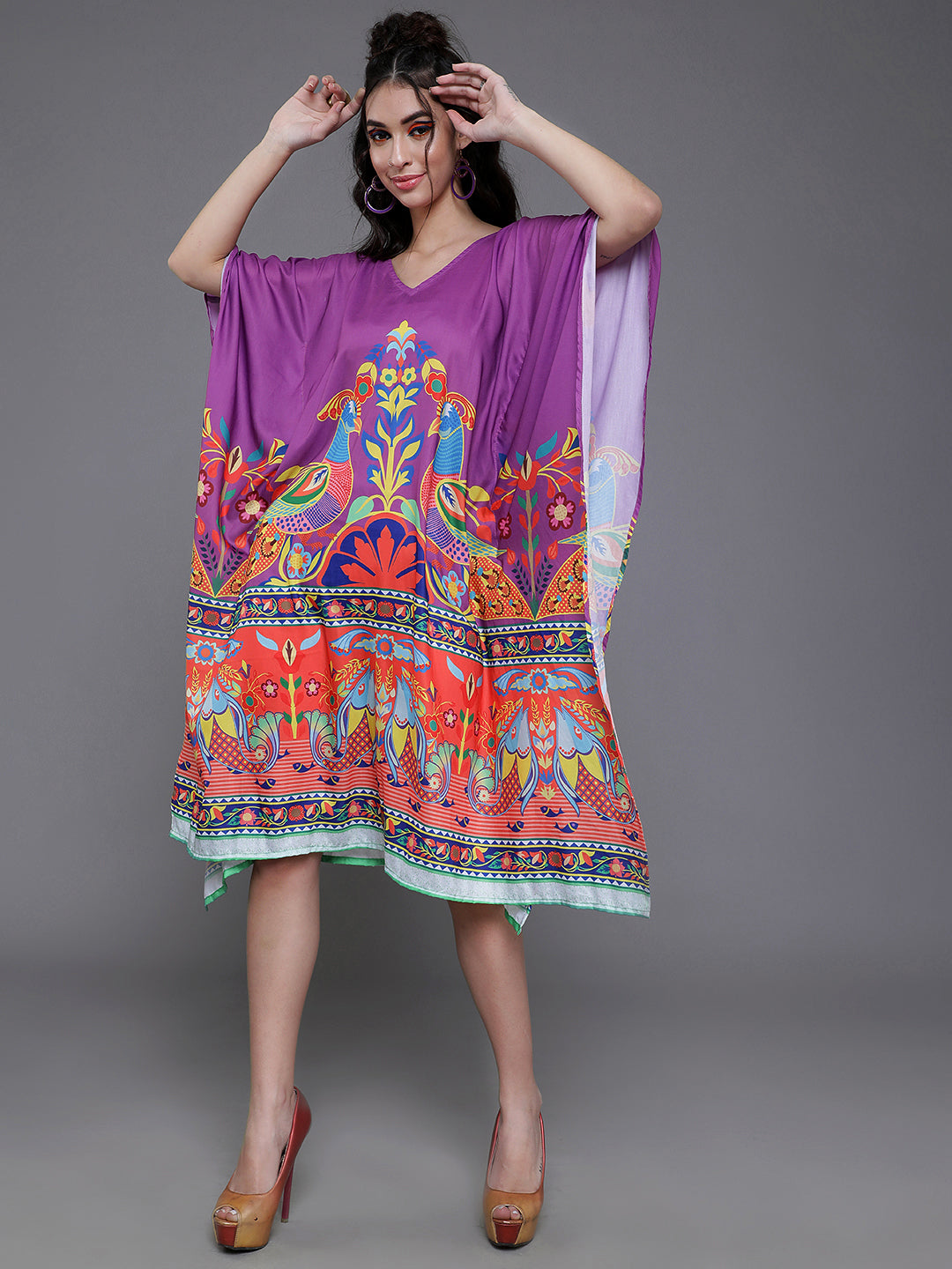 Women's Purple Abstract Print Kaftan Dress