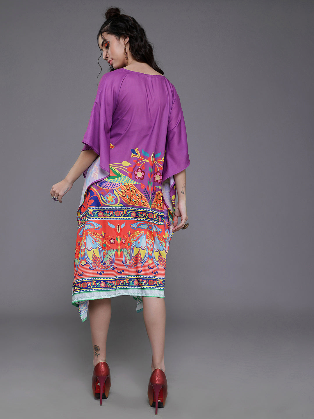 Women's Purple Abstract Print Kaftan Dress