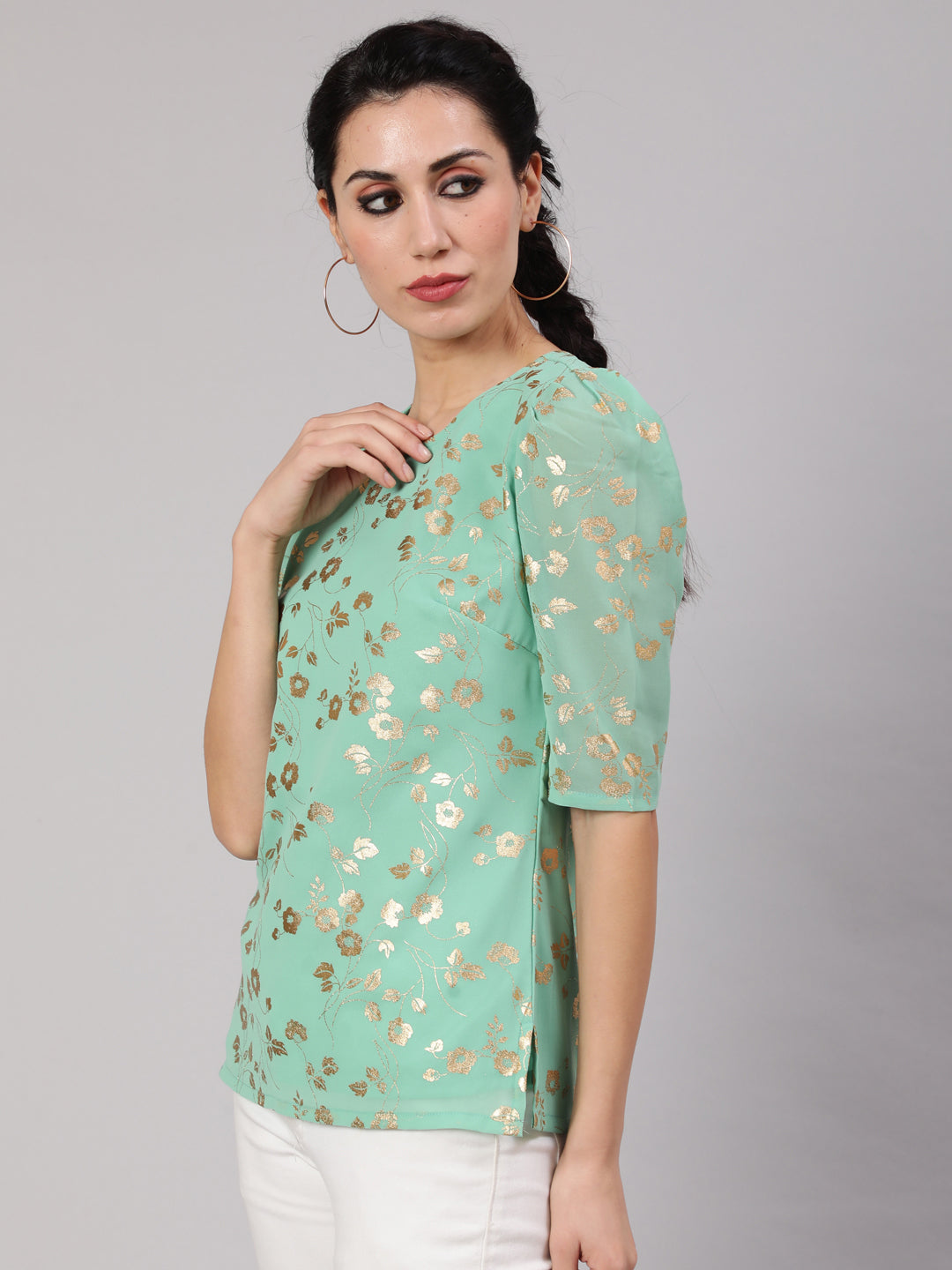 Women's Sea Green Foil Print Top