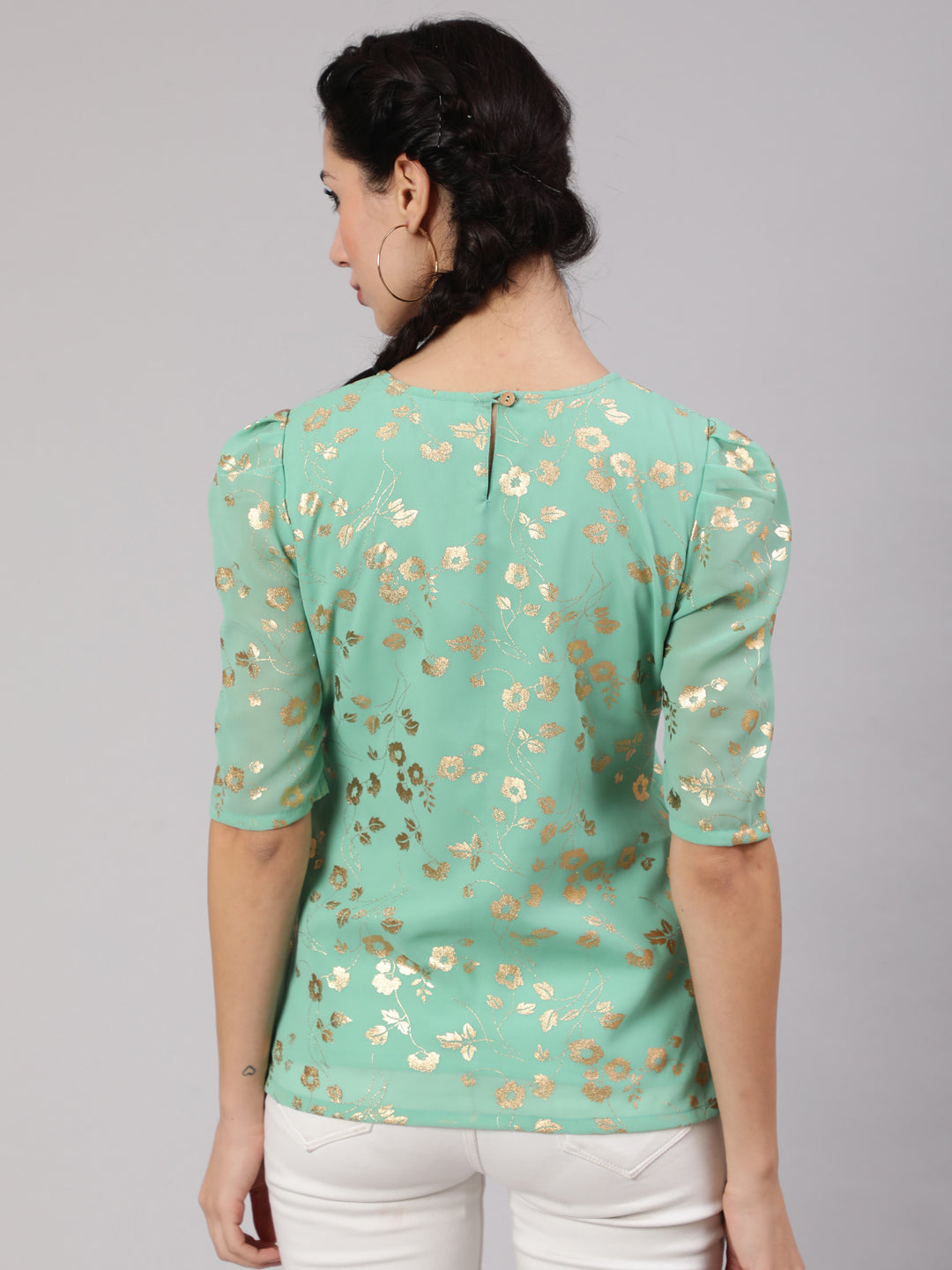 Women's Sea Green Foil Print Top