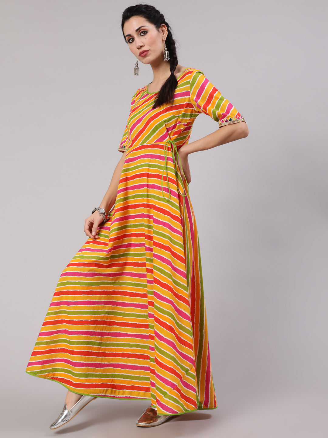 Women's Multicolor Leheriya Print Maxi Dress