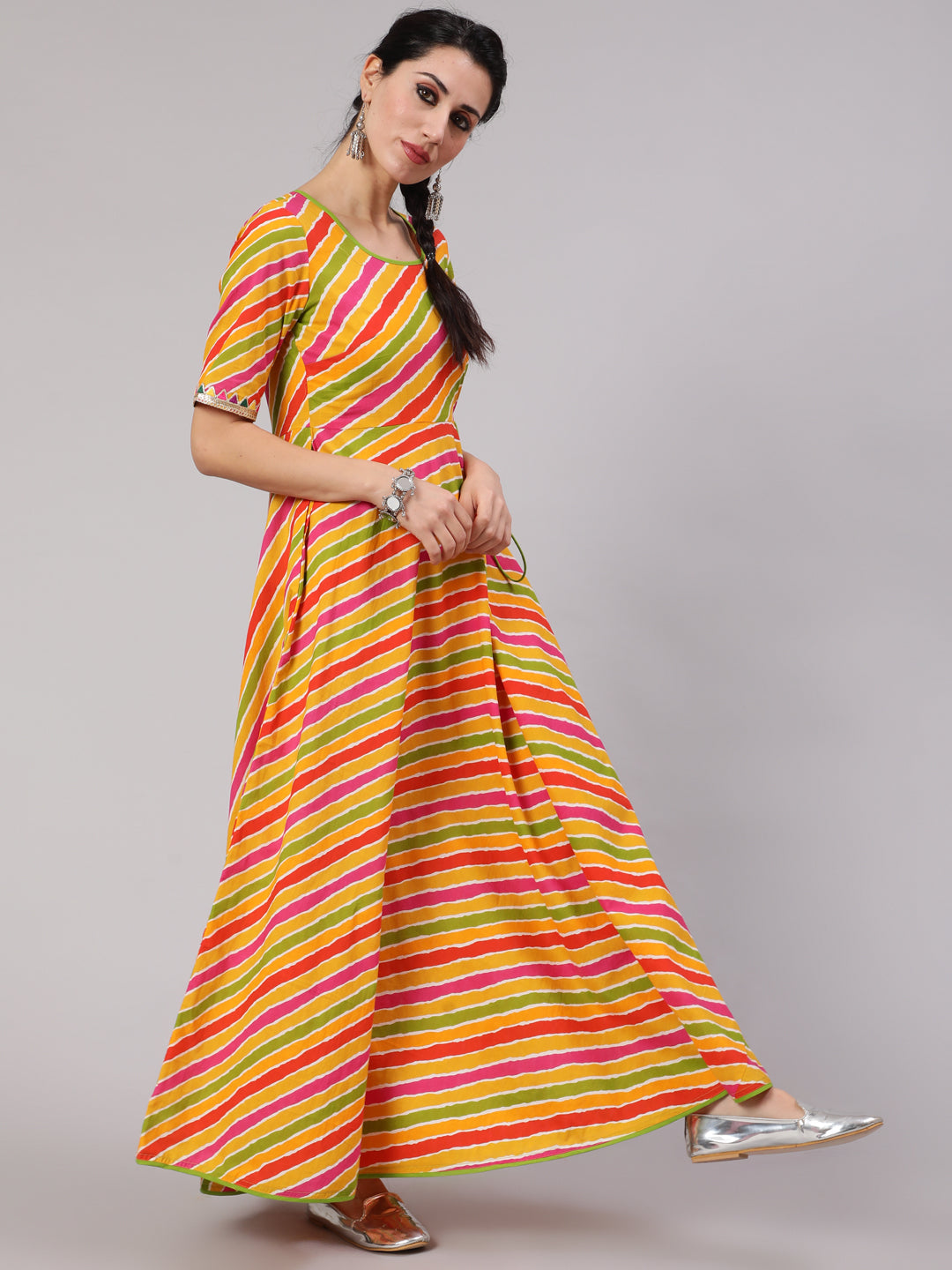 Women's Multicolor Leheriya Print Maxi Dress