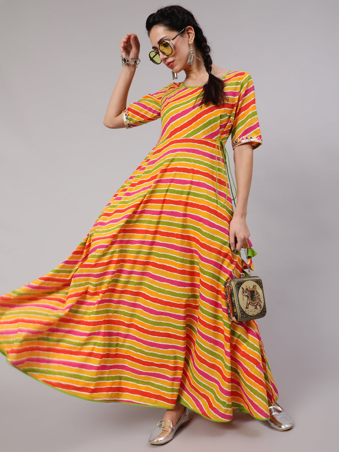 Women's Multicolor Leheriya Print Maxi Dress