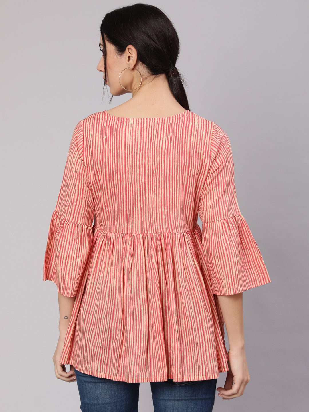 Women's Cream & Rust Striped Gathered Tunic