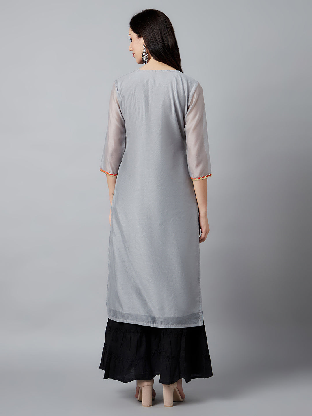 Women's Grey Embroidered Kurta