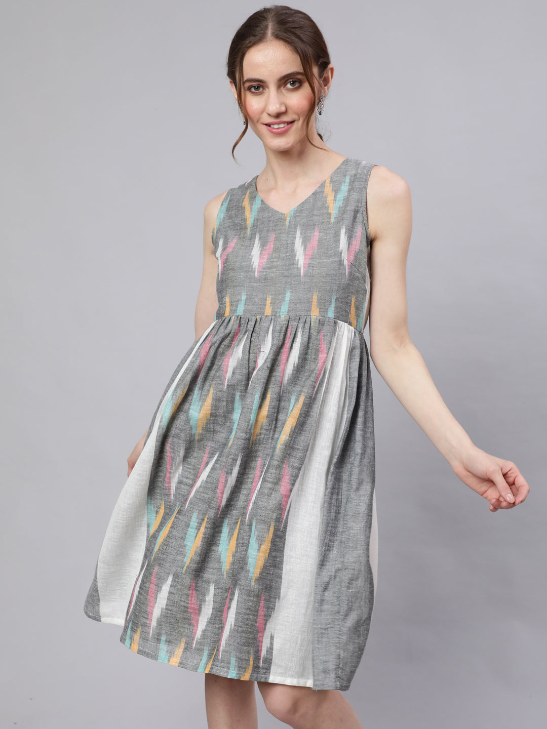 Women's Grey Ikat Skater Dress