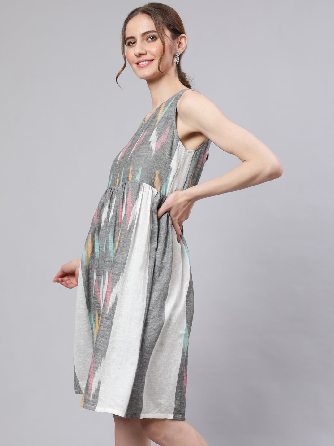 Women's Grey Ikat Skater Dress