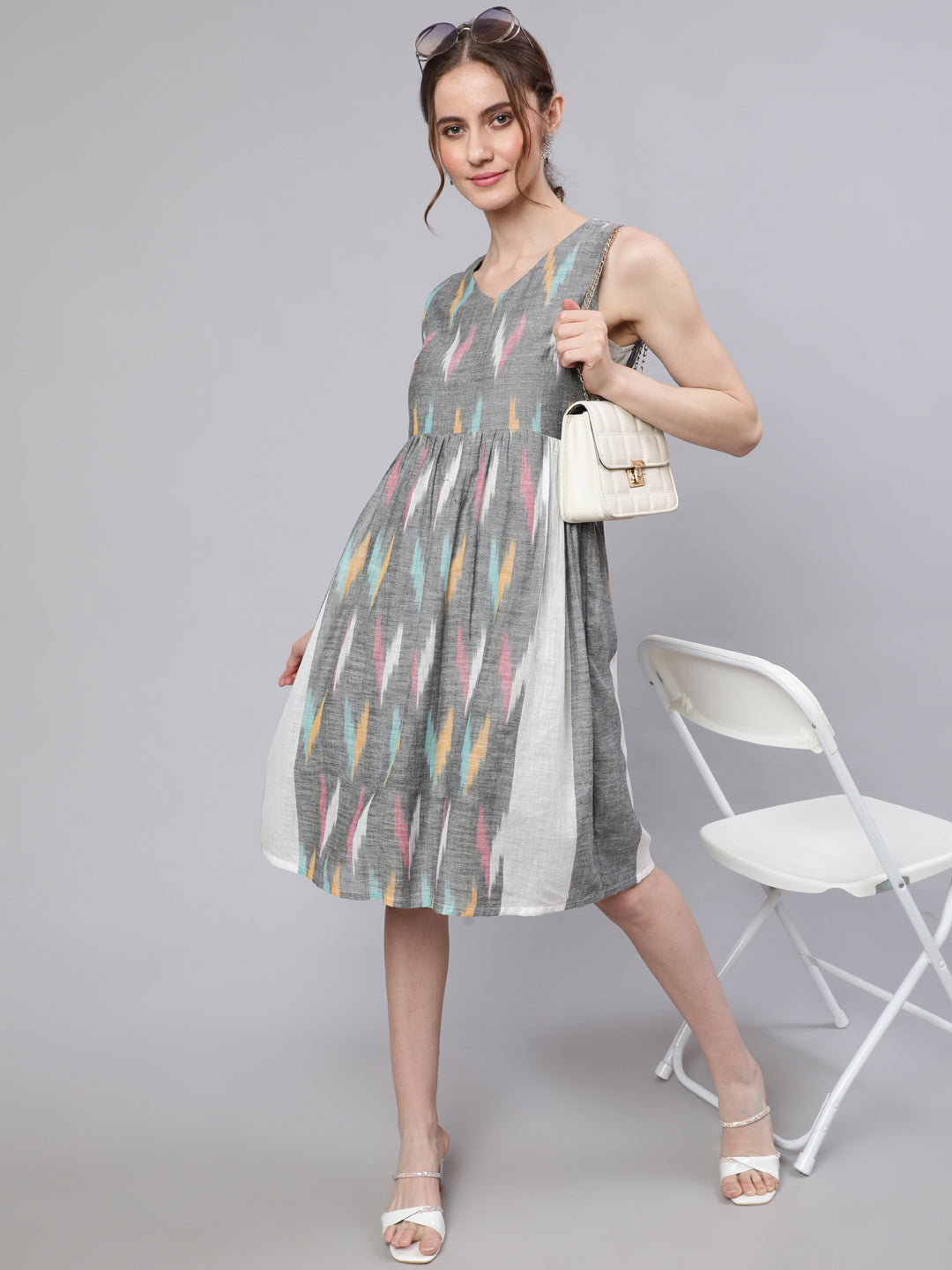 Women's Grey Ikat Skater Dress