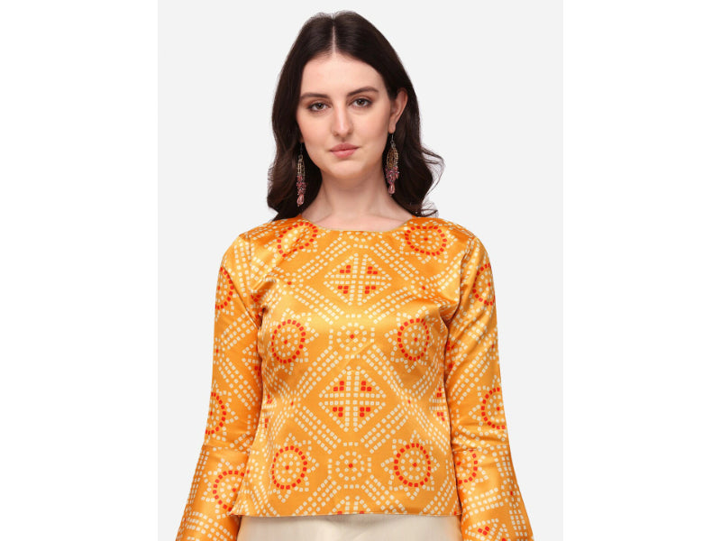 Women's Ethnic Motifs Digital Print Shiney Satin Croptop Lehenga Choli With Unstitched Blouse