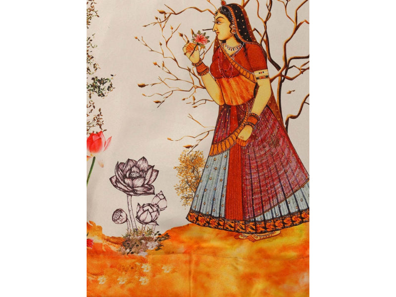 Women's Ethnic Motifs Digital Print Shiney Satin Croptop Lehenga Choli With Unstitched Blouse