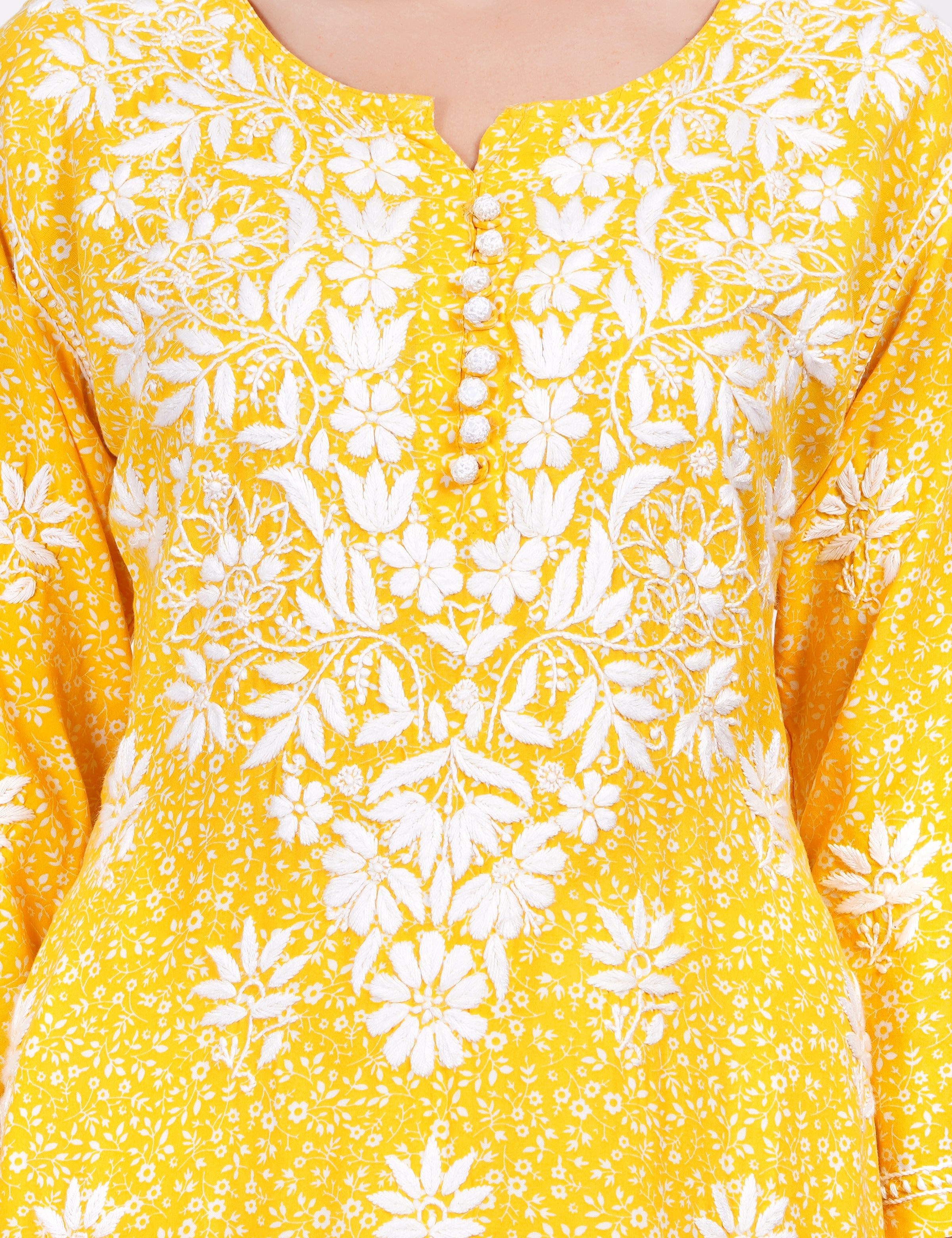 Women's Yellow Rayon Chikankari Kurti