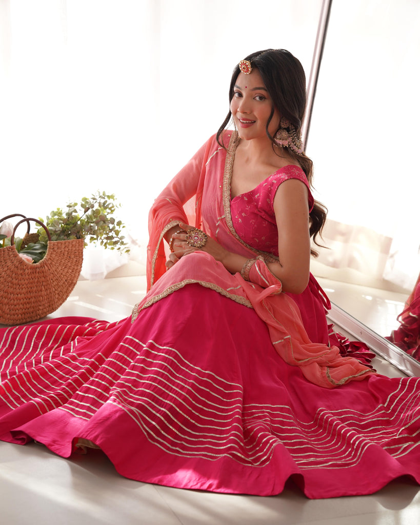 Women's Magenta Ruby Dreamy Pink Lehenga Set