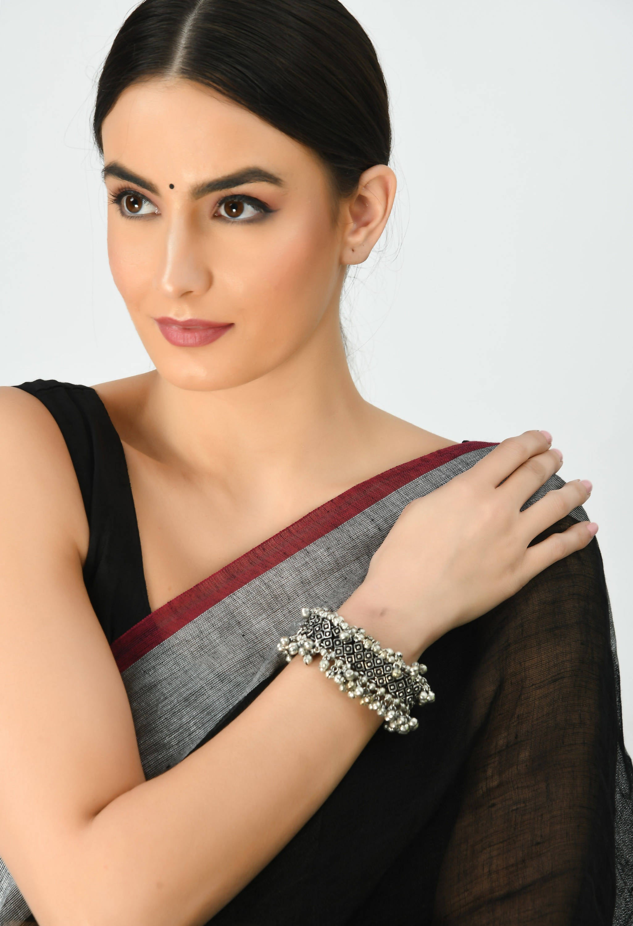 Johar Kamal Oxidised Silver-Plated Bracelet With Ghungroo