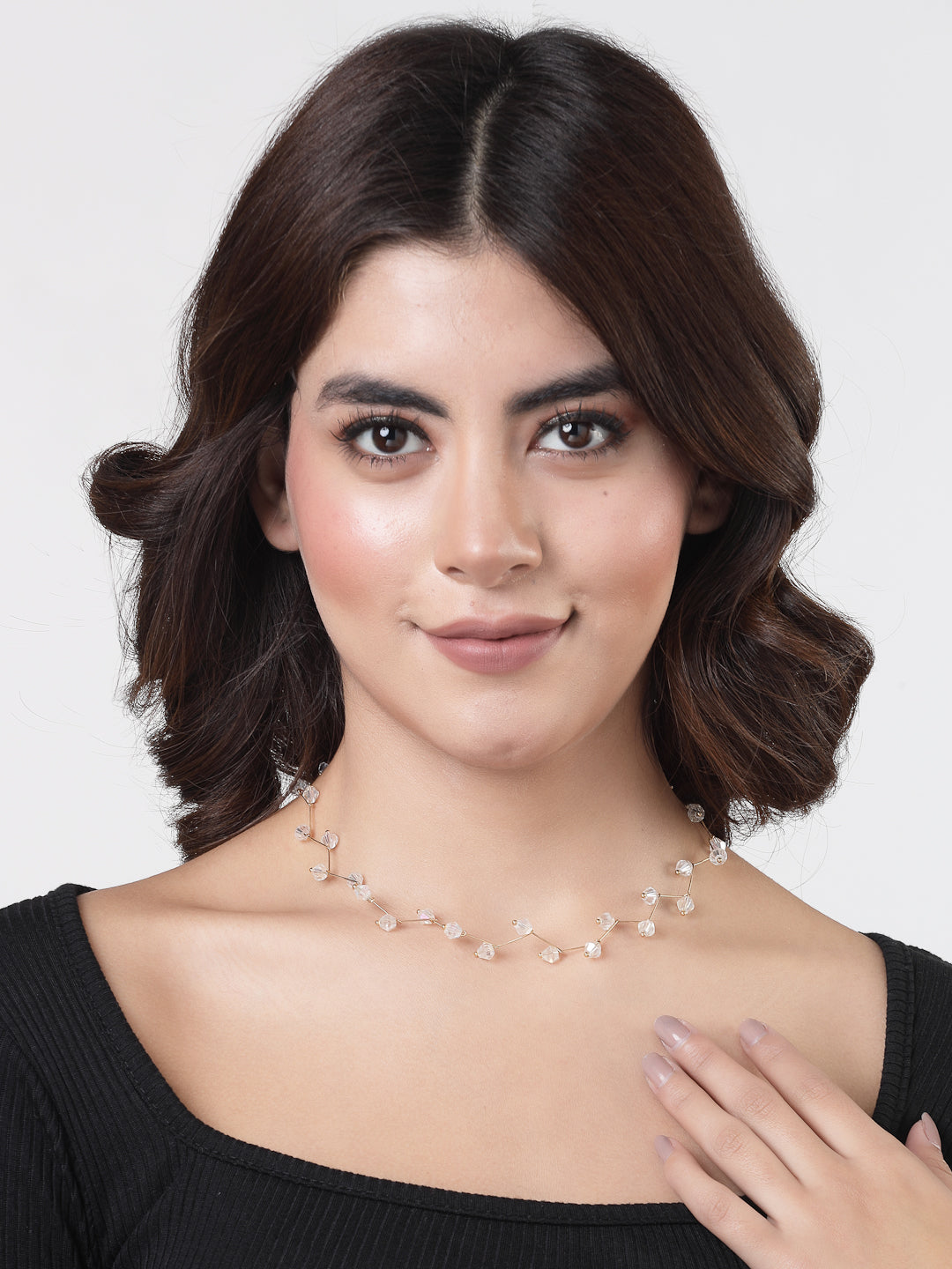 Women's Gold Plated Chain transparent beads Necklace