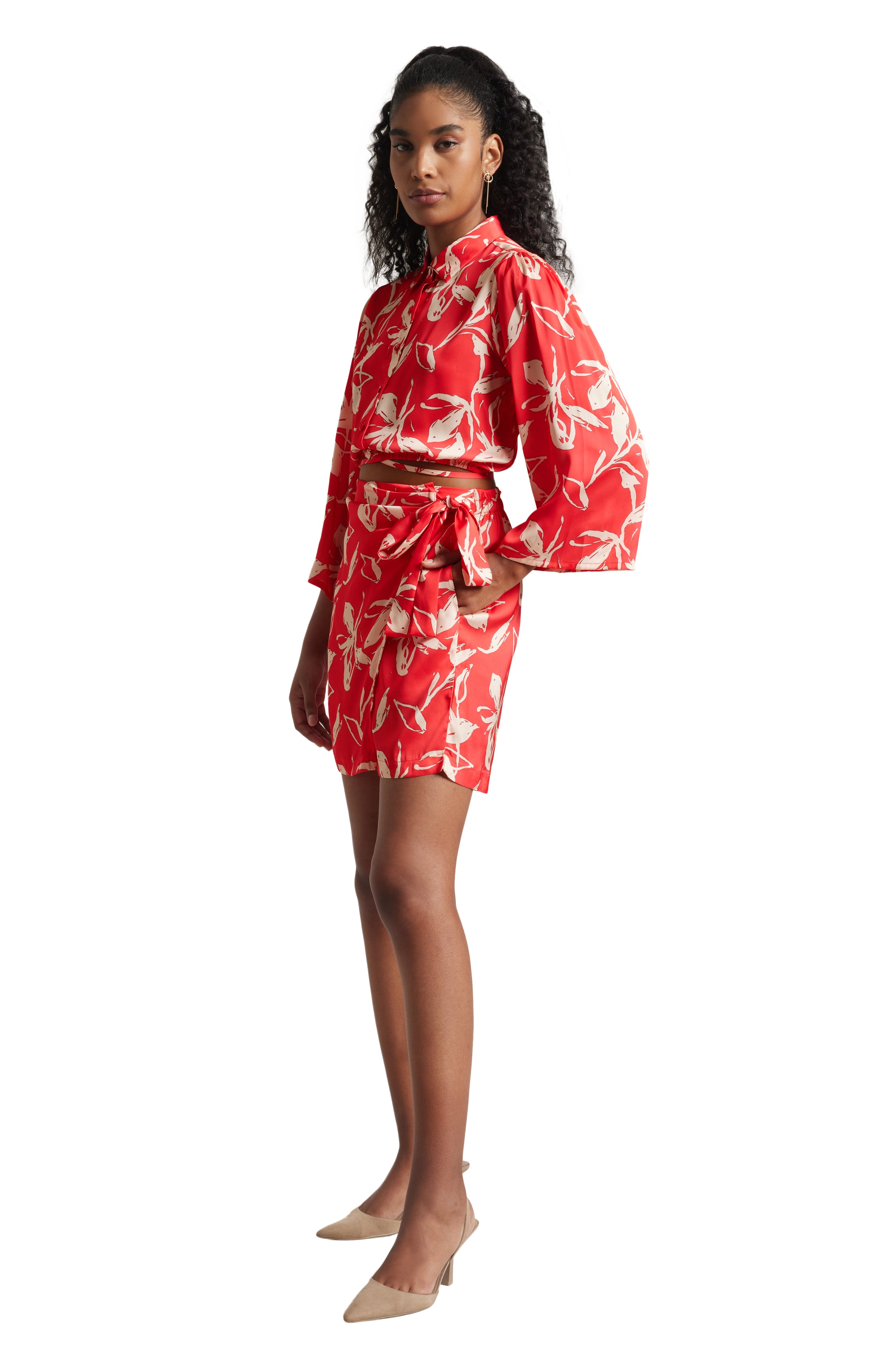 Women's Red Satin Abstract Co-Ord Set - Zaccai