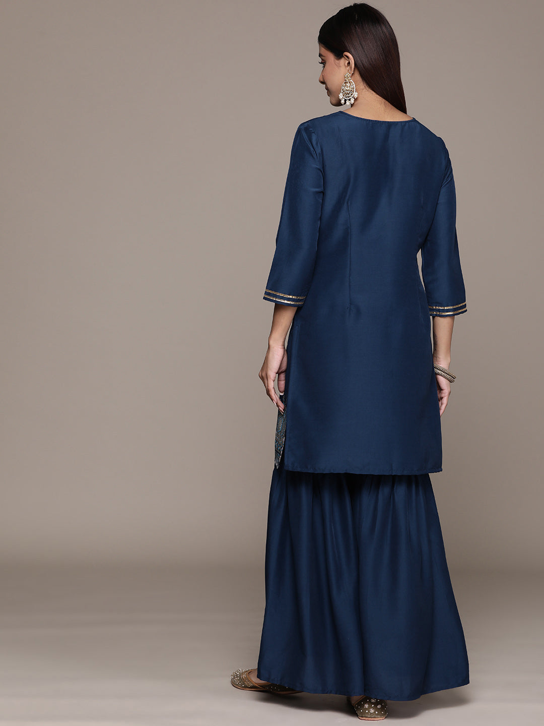Women's Navy Blue CHINON Straight Kurta And Sharara Set