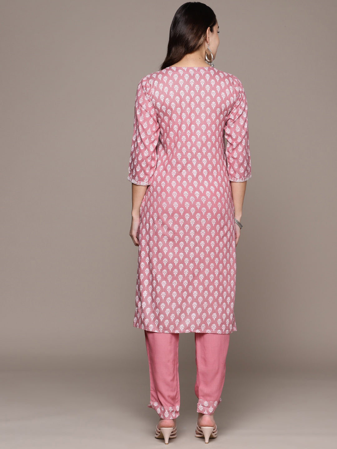 Women's Pink Color Cotton Straight Kurta And Palazzo Set - Ziyaa