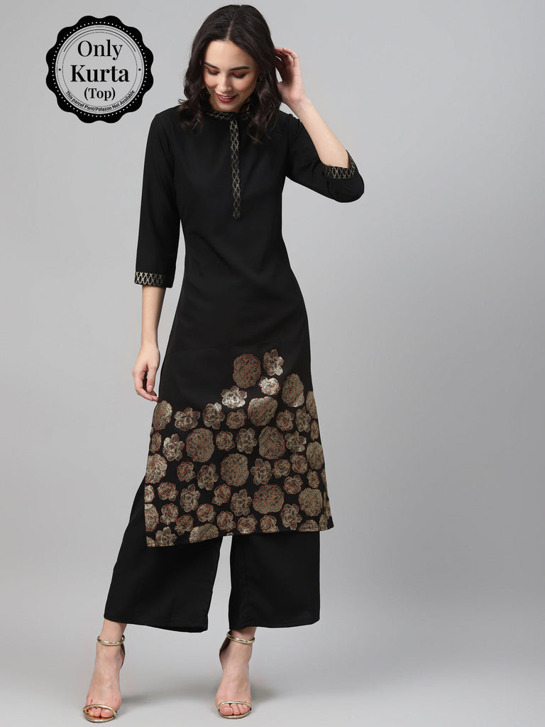 Women's Black Color Foil Print Straight Only Kurta