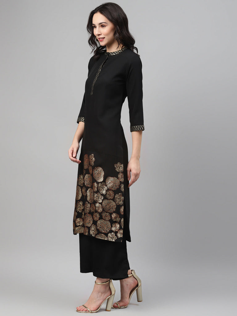 Women's Black Color Foil Print Straight Only Kurta
