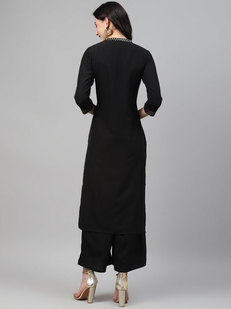 Women's Black Color Foil Print Straight Only Kurta