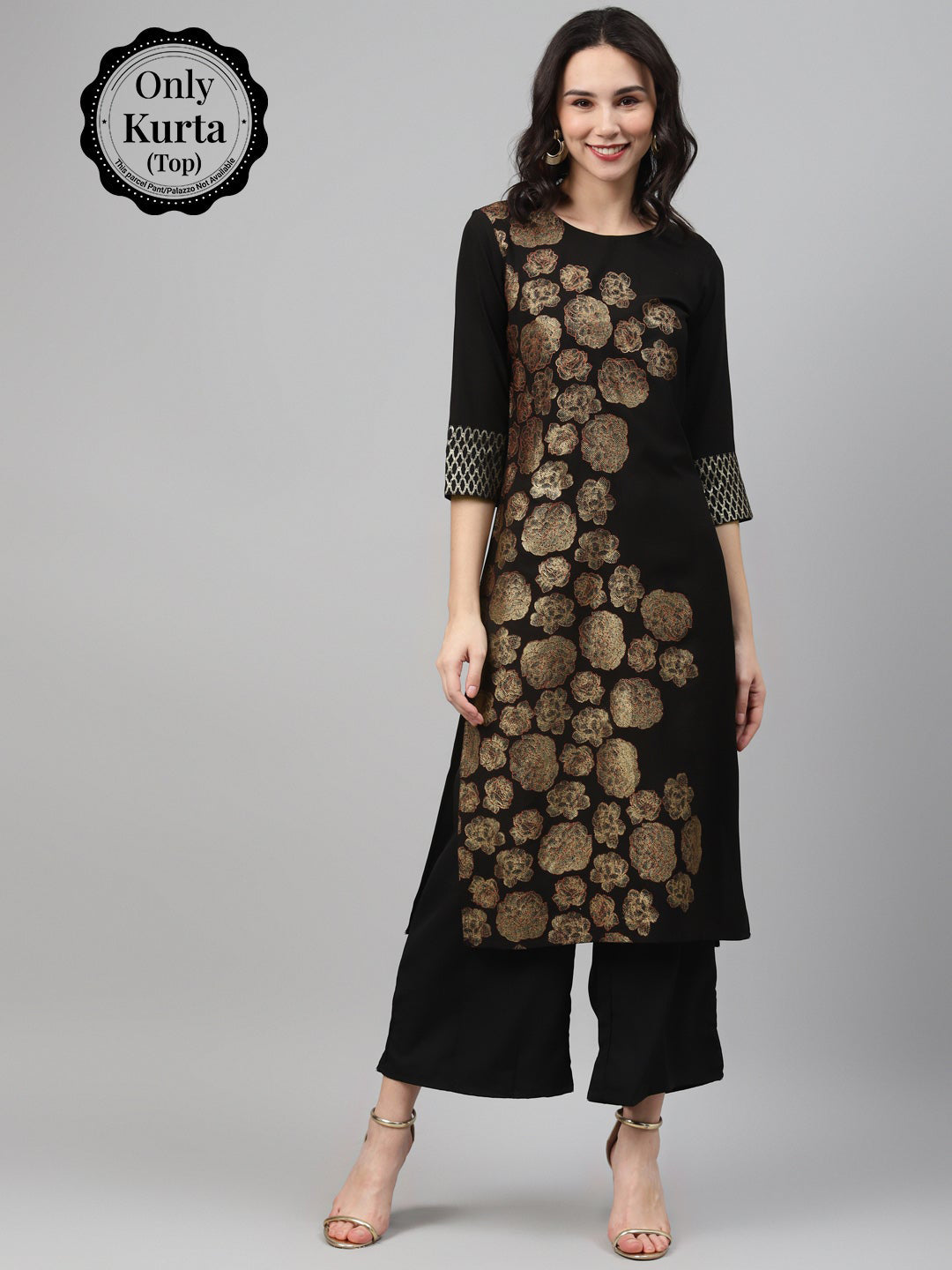 Women's Black Color Foil Print Straight On