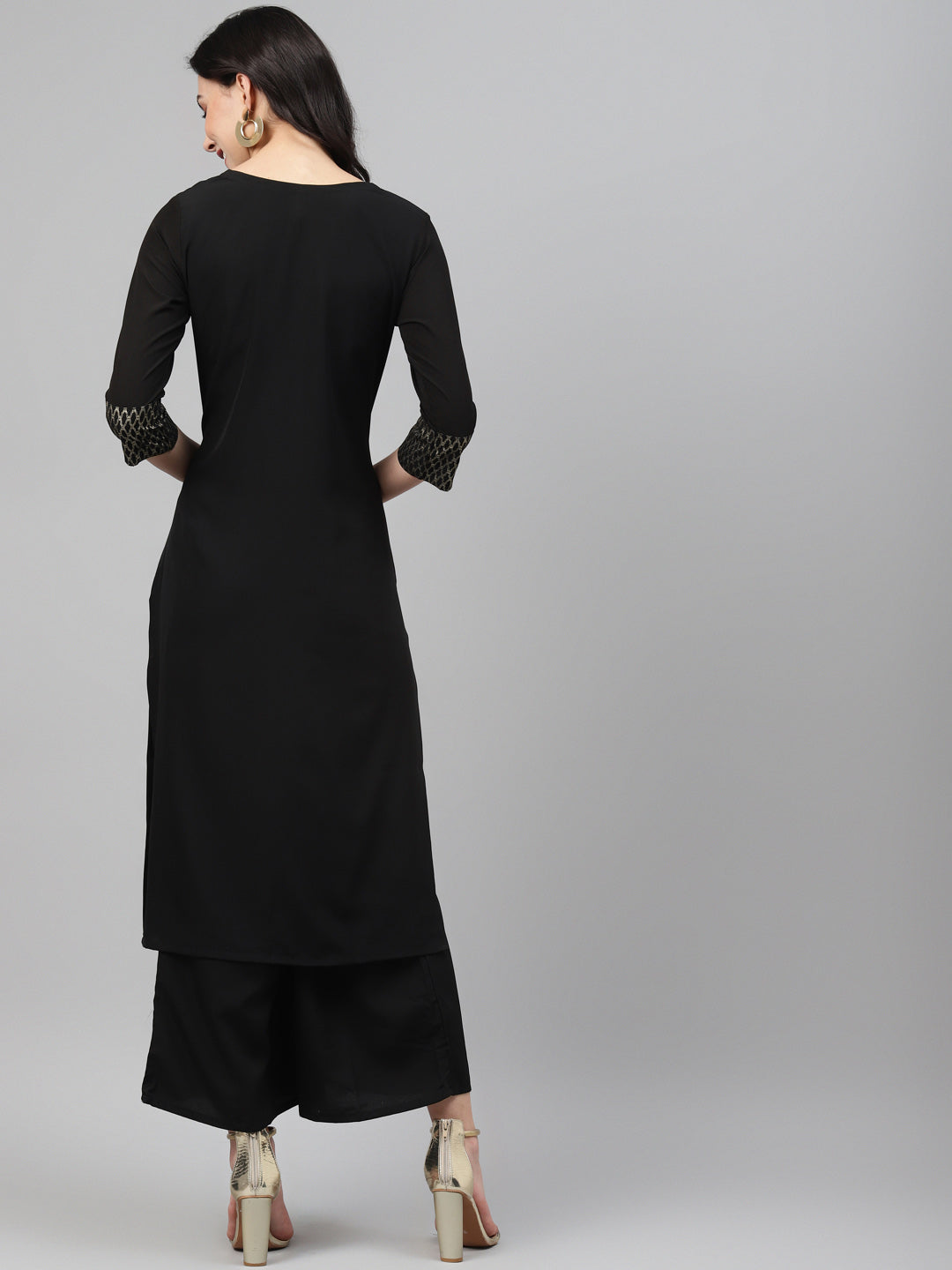 Women's Black Color Foil Print Straight On