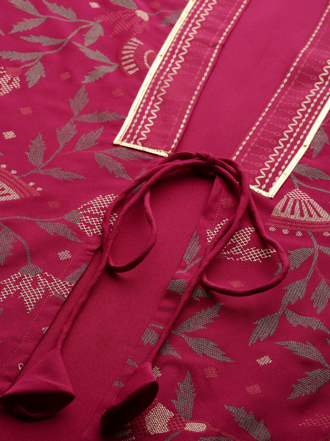Women Magenta Pink Printed A-Line Kurta and Pant Set by Ziyaa (2
