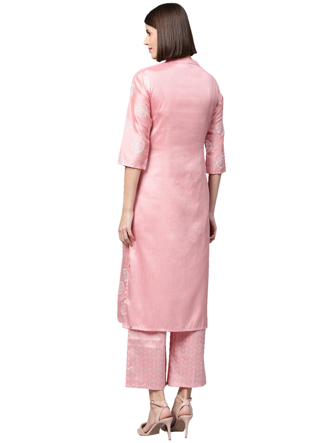 Women Pink Silk Kurta With Palazzo by Ziyaa (2
