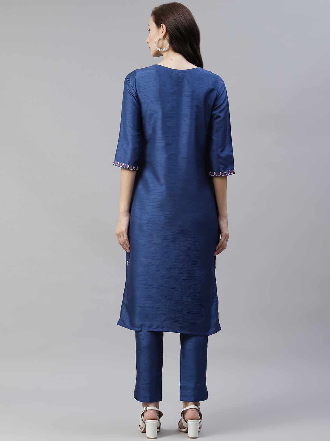 Women Blue Printed Silk Kurta and Pant Set by  (2 Pc Set) - Final Clearance Sale