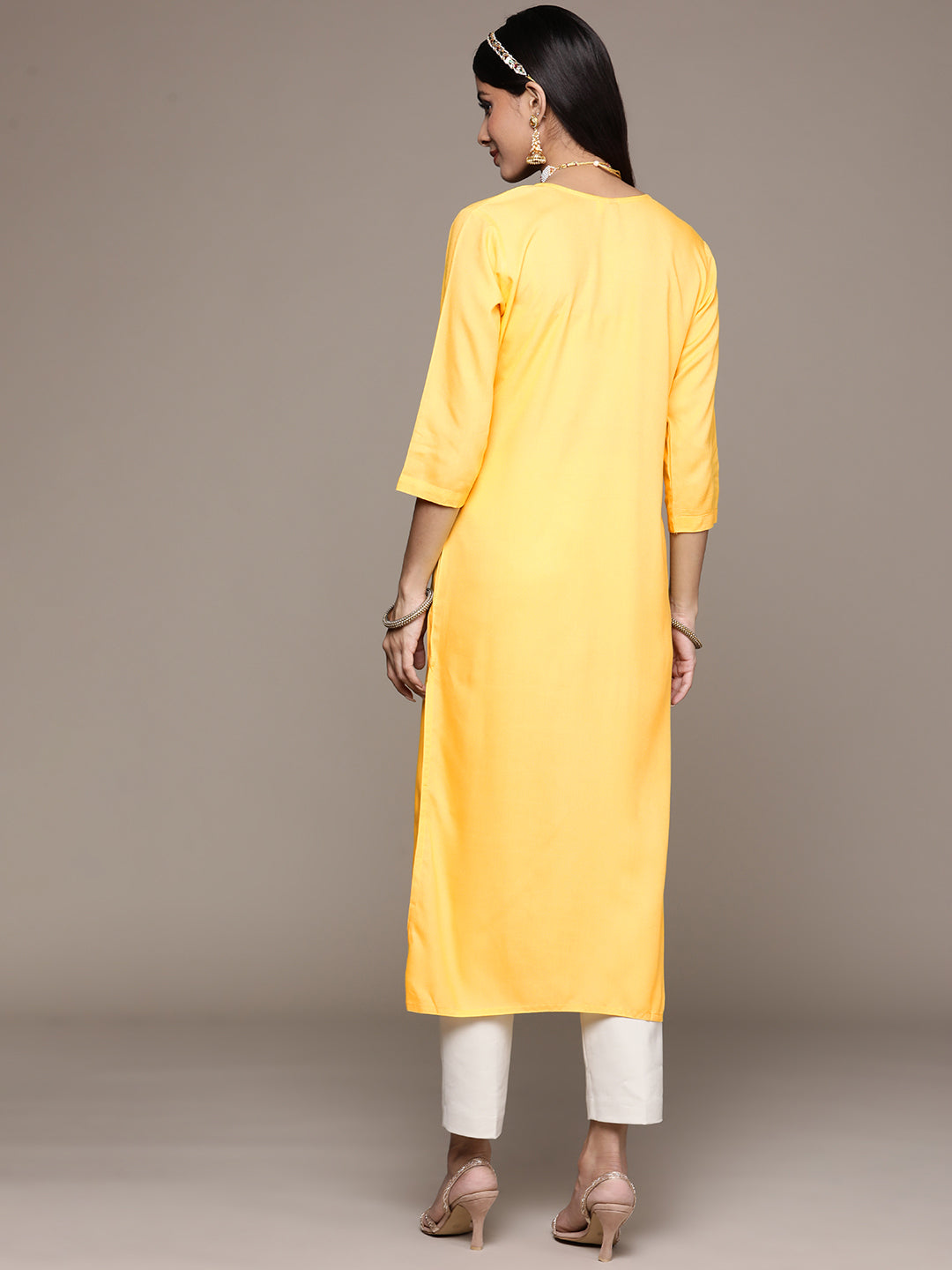 Women's Yellow Rayon Straight Kurta - Ziyaa