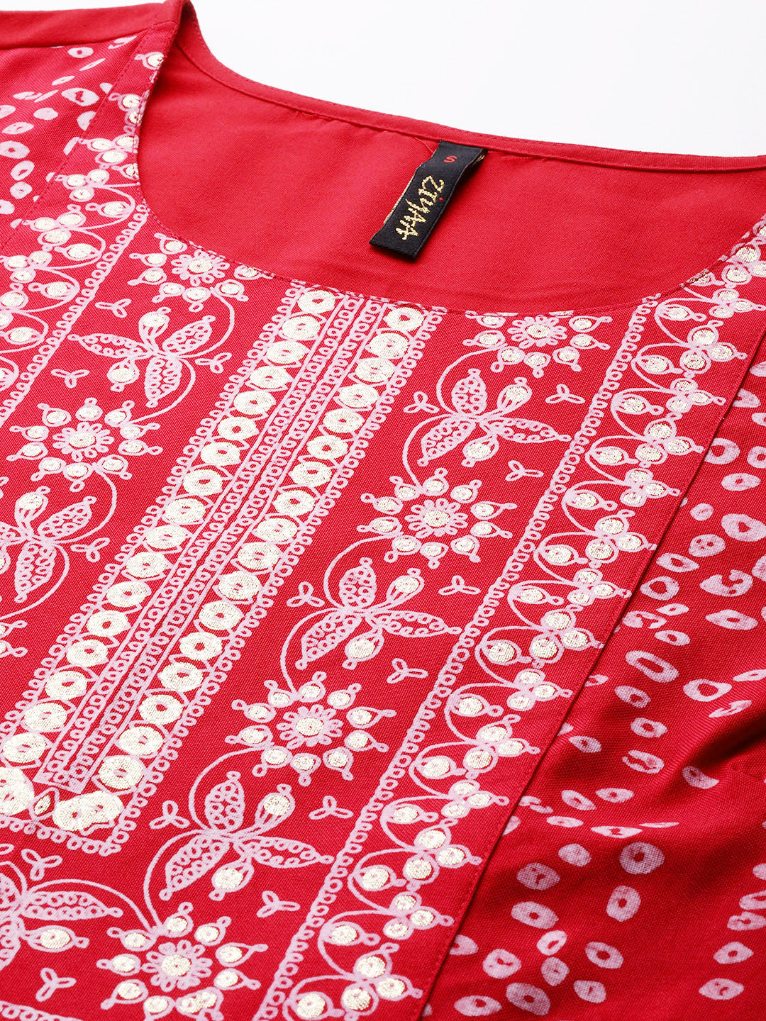 Women's Red Poly Rayon Straight Kurta And Pant Set - Ziyaa
