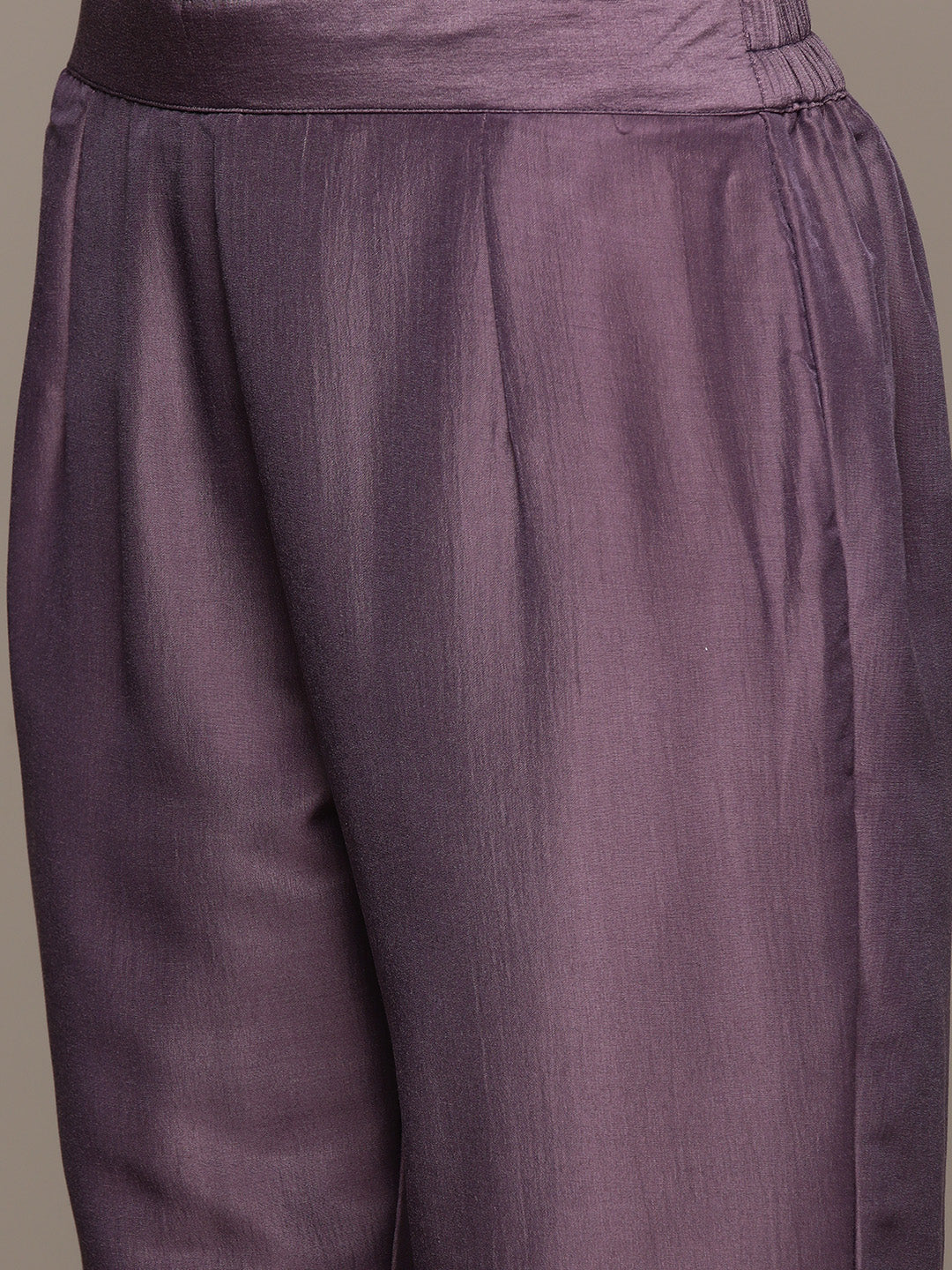 Women's Purple Chinon Straight Kurta, Pant And Dupatta Set - Ziyaa