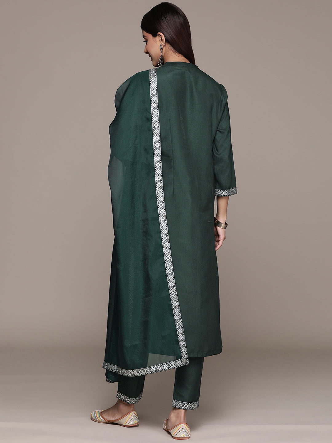 Women's Green CHINON Straight Kurta, Pant And Dupatta Set