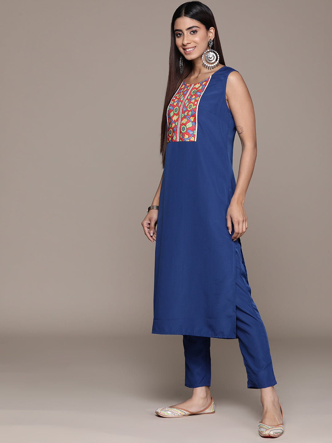 Women's Blue Crepe Straight Kurta, Pant And Dupatta Set - Ziyaa