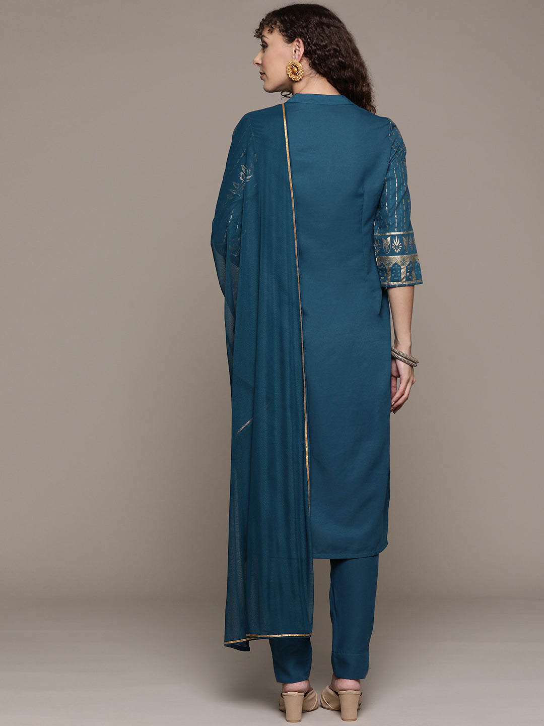 Women's Teal Blue Rayon Kurta, Pant And Dupatta Set - Ziyaa