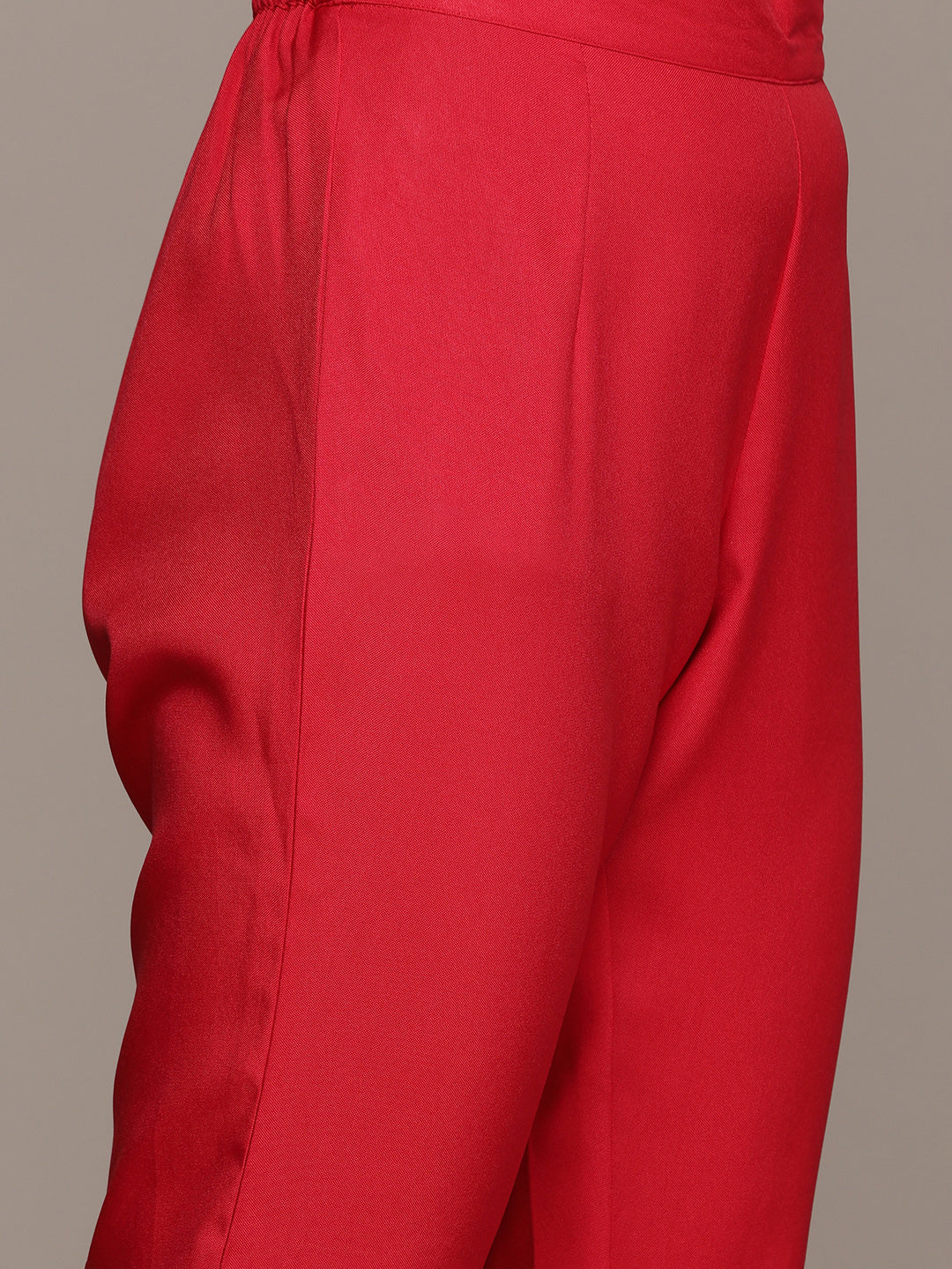 Women's Red Poly Rayon Straight Kurta, Pant And Dupatta Set - Ziyaa