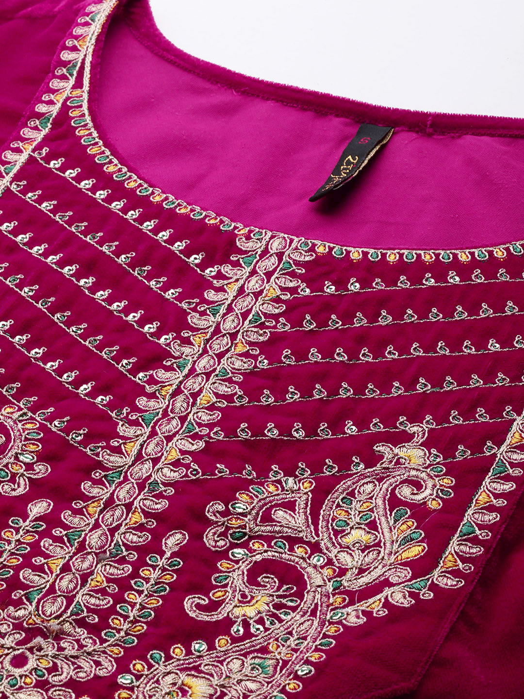 Women's Pink Velvet Straight Kurta, Pant And Dupatta Set - Ziyaa