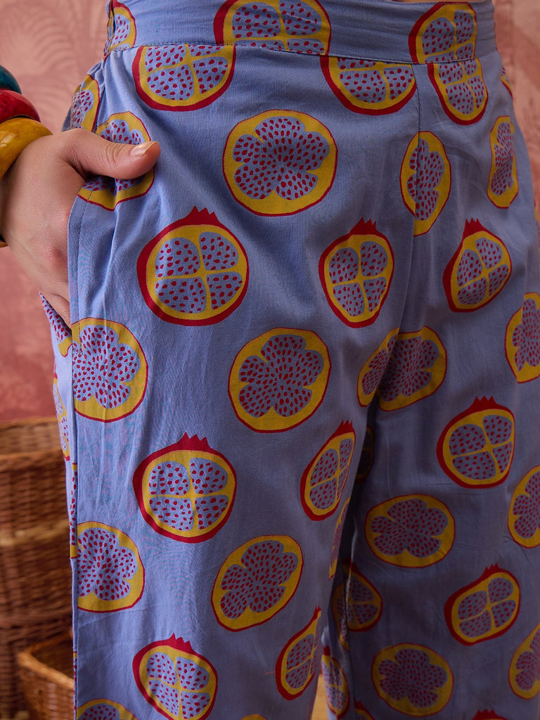 Women's Blue Floral Printed Cotton Co-Ord Set