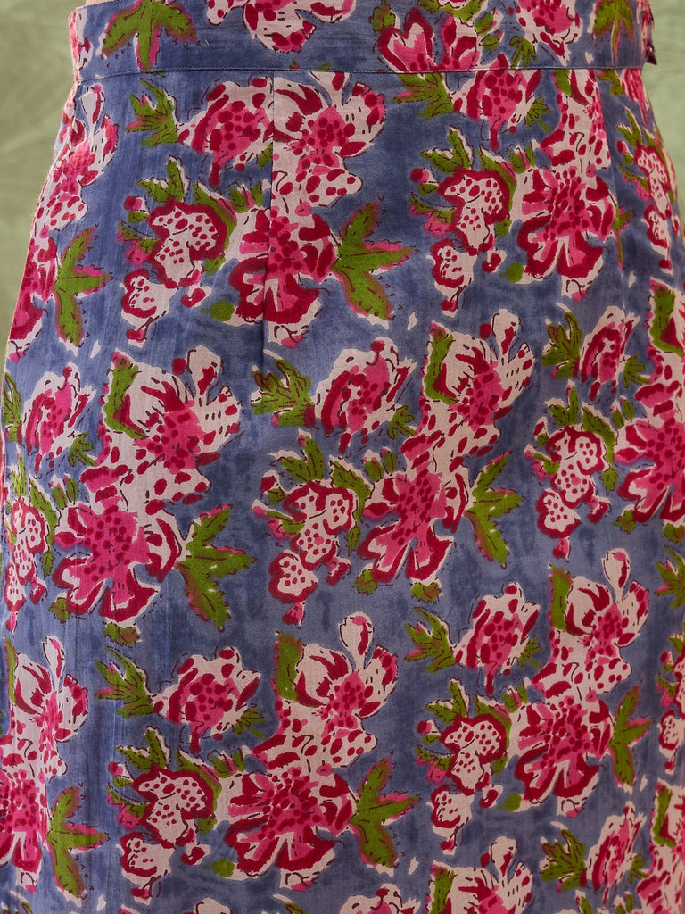 Women's Turquoise Floral Printed Cotton Co-Ord Set