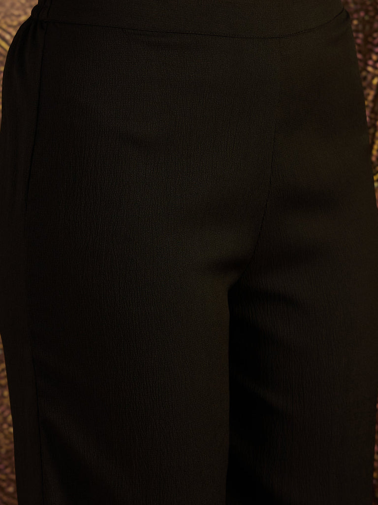 Women's Black Solid Crepe A-Line Kurta Pant Set