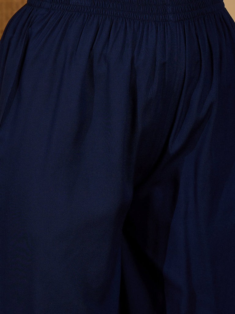 Women's Blue Solid Rayon A-Line Kurta Pant Dupatta Set