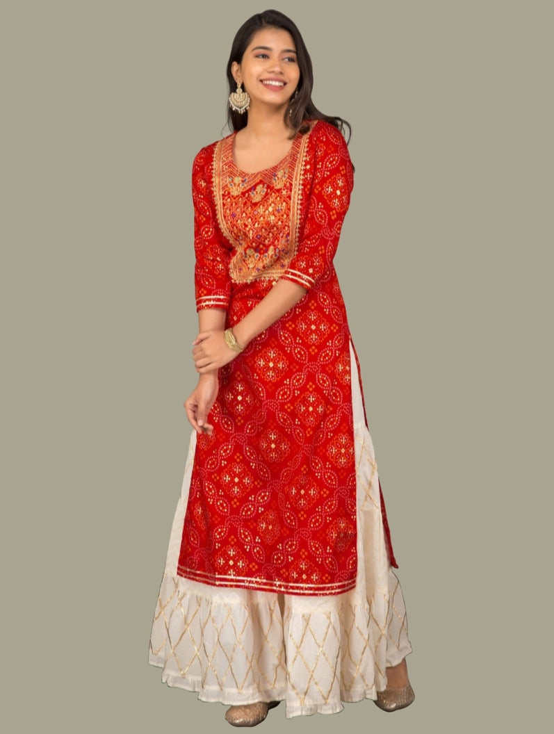 Women's Red Printed Kurta With Sharara By Noz2Toz