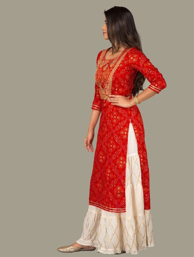 Women's Red Printed Kurta With Sharara By Noz2Toz