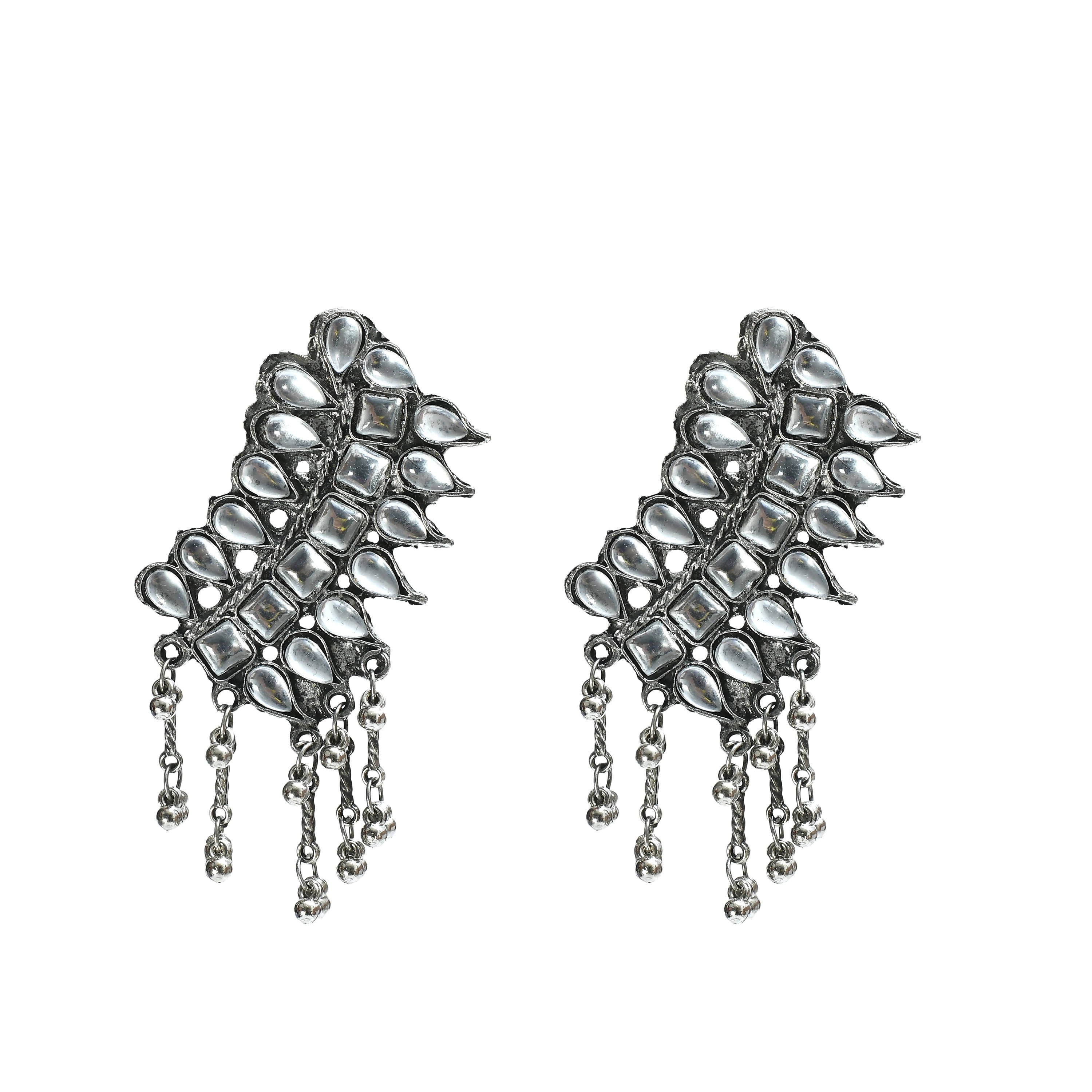 Kamal Johar Silver-Plated Kundan Necklace with Earrings white Mangal