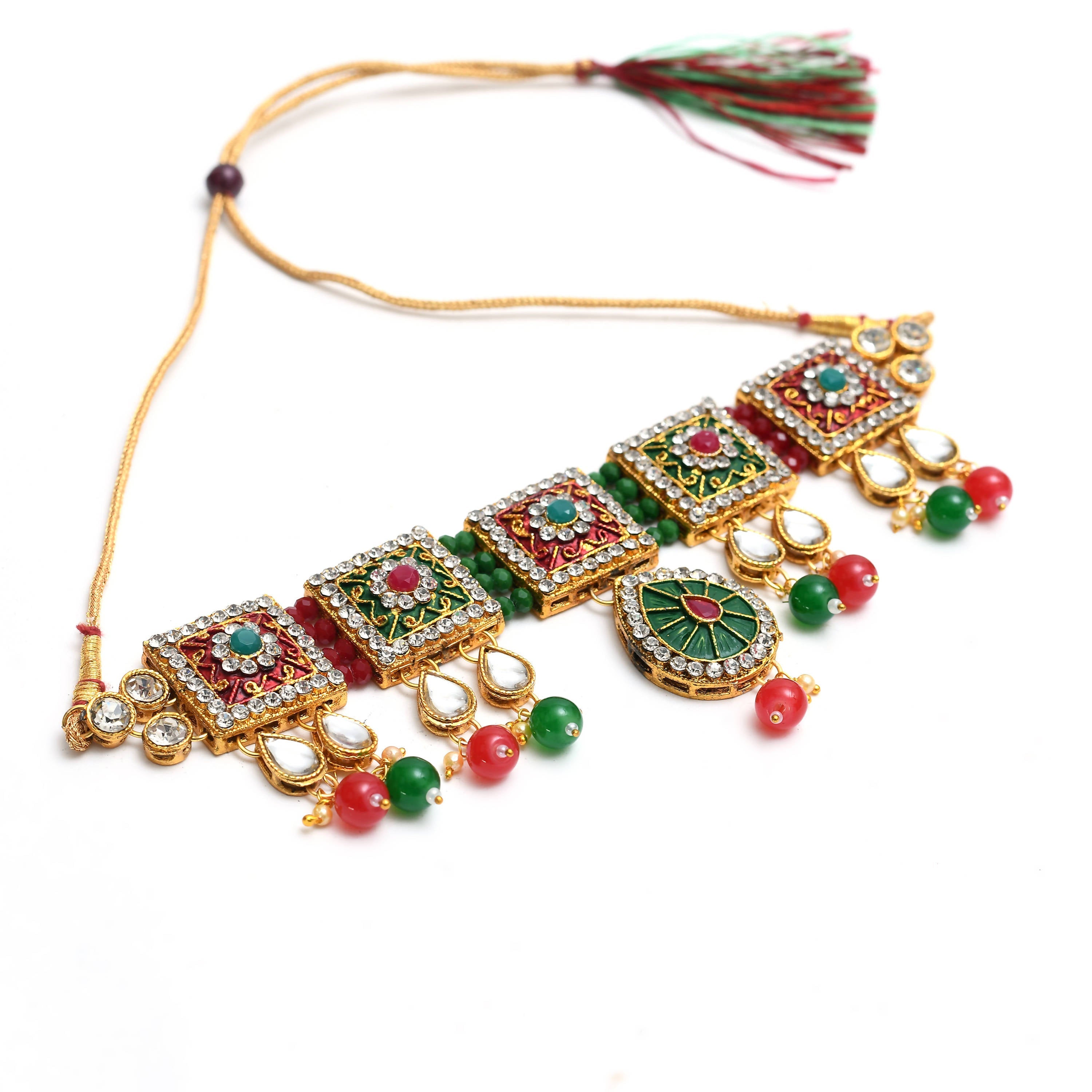 Kamal Johar Gold-Plated Chokar Necklace Multi color with Earring &