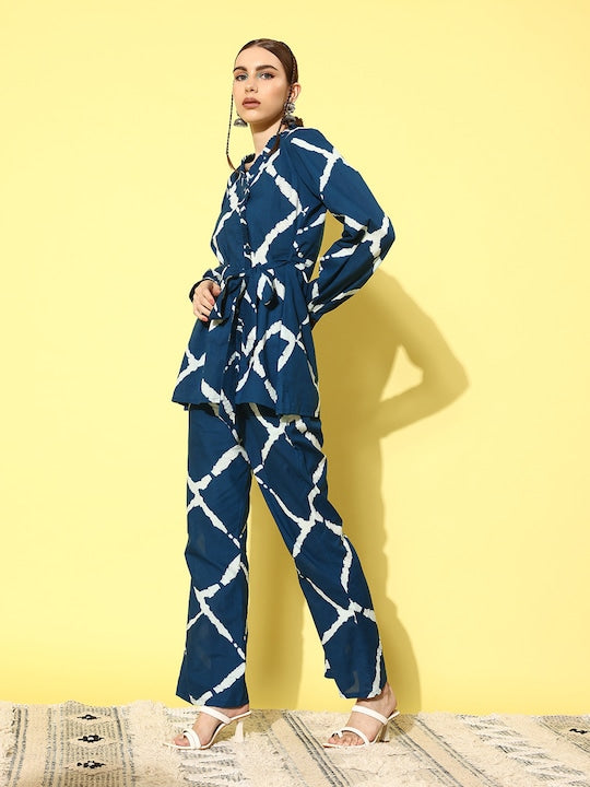 Women's Indigo Criss Cross Belted Coord Set